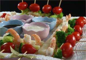 Cheese & Shrimp Skewers with Four Kind Sauce